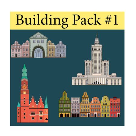 Vector city public buildings set urban buildings facades and architectural structures EPS 10のイラスト素材
