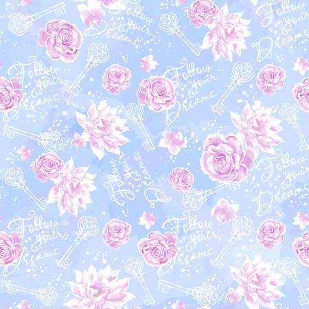 Art. Beautiful fashionable watercolor pattern for fabric. Follow your dreams. Text.のイラスト素材