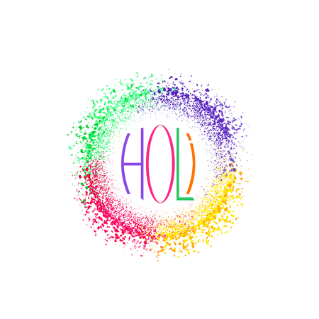 Happy Holi greeting card. Colorful splash on white background. Festival of colors. Vector illustration.のイラスト素材