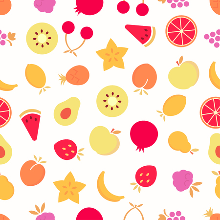 Fruits seamless pattern. Colorful fruits on white background. Vector background EPS 8.のイラスト素材