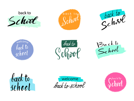 Back to school design. Vector set of hand drawn lettering in different variants.のイラスト素材