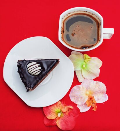 hot coffee and dessertの写真素材