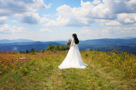 Bride in the mountains. The concept of lifestyle and wedding.の写真素材