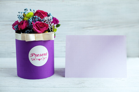A bouquet of flowers on a white background. The concept of greetings on the occasion.の写真素材