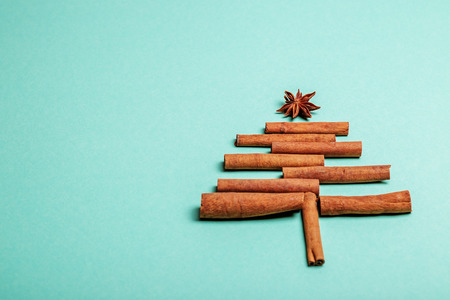 New Year background with cinnamon. Concept Happy Christmas, new year, winter, greetings, celebration.の写真素材