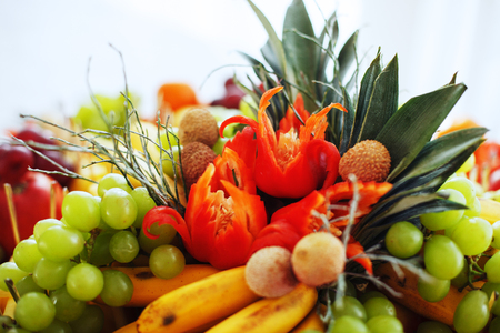 Dish with fruits and vegetables. The concept of healthy food.の写真素材