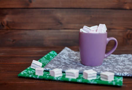 marshmallow coffee on napkins. Christmas concept, lifestyle and food.の写真素材