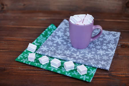 marshmallow coffee in the background. Christmas concept, lifestyle and food.の写真素材