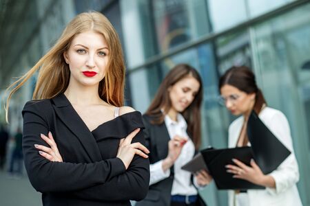 Young female boss. Concept for business, marketing, finance, work planning and lifestyleの写真素材