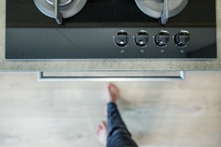 Gas stove close-up. Home and cooking concept. Top viewの写真素材