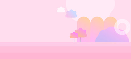 Trendy modern bright background with figures and trees. Horizontal template for presentations with gradients.のイラスト素材