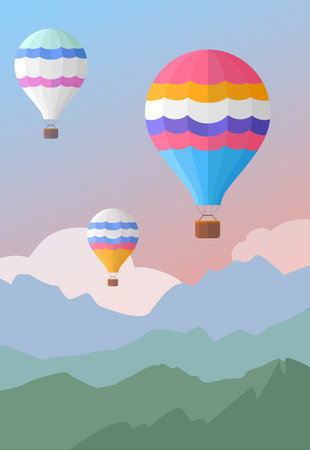 Hot air balloons in the mountains. Hot air balloon trip.のイラスト素材