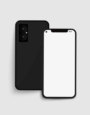 Vector screen and back phone template for design. Black phone mock up on a gray background.のイラスト素材