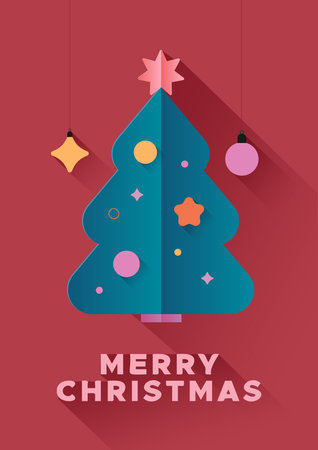 Bright red card for Christmas with a stylish minimalist Christmas tree. Vector illustration.のイラスト素材
