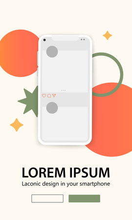 Website landing page layout with mobile app illustration on beige background. Minimalistic design for website.のイラスト素材