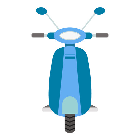 Front view blue scooter illustration. Flat design element. Small motocycle or moped isolated on white background.のイラスト素材