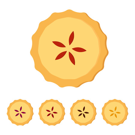 Homemade pie with different fruit filling. Flat vector illustration isolated on white background. Top view.のイラスト素材