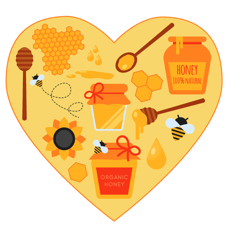 Set of honey flat design elementsのイラスト素材