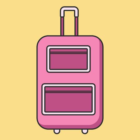 Rolling pink suitcase in flat linear style with shadow. vector illustration isolated on the background. Could be used for icon and infographic.の写真素材