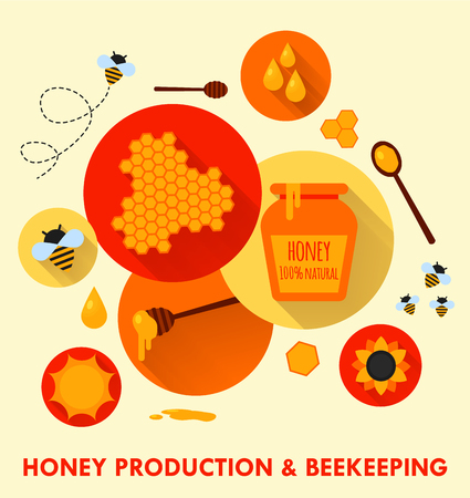 Honey production and beekeeping flat icons conceptのイラスト素材