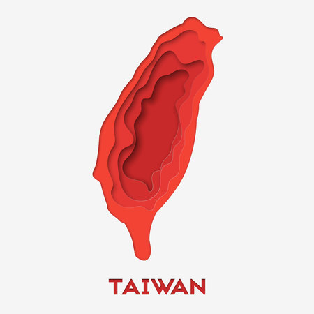 3d abstract paper cut illlustration of Taiwan red map. Vector travel template in carving art style.のイラスト素材