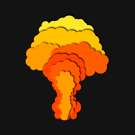 Nuclear power plant explosion isolated. 3d abstract paper cut background.のイラスト素材