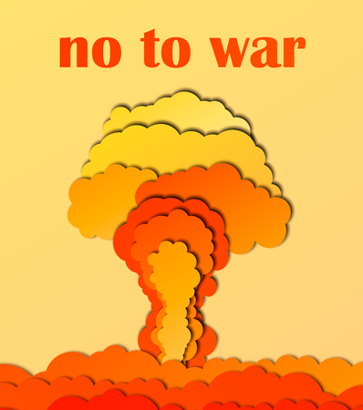 No to war poster. Nuclear explosion. 3d abstract paper cut background. Vector template in carving art style. Eps10.のイラスト素材