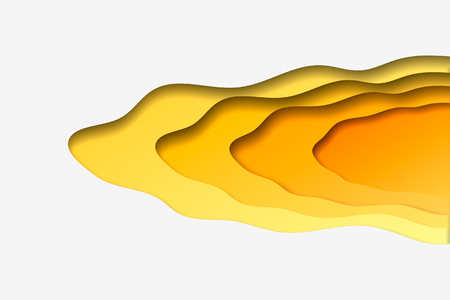 3d abstract paper cut yellow wave background. Vector template in carving art style. Eps10のイラスト素材