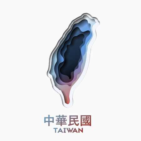 3d abstract paper cut shapes illlustration of Taiwan map. Vector travel poster or banner template in carving art style. Eps10.のイラスト素材