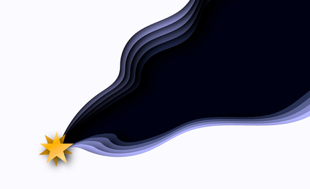 Shooting star 3d layered paper cut illustration. Leadership or start up concept. Vector templateのイラスト素材