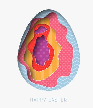3d abstract paper cut illustration of colorful paper art easter egg with patterns. Happy easterのイラスト素材