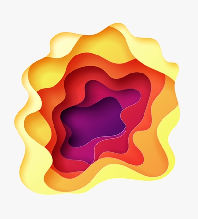 3D abstract background with red, purple, violet, yellow paper cut waves and backgroundのイラスト素材