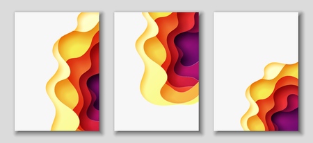 Set of 3D abstract background with red, purple, violet, yellow paper cut waves and background.のイラスト素材