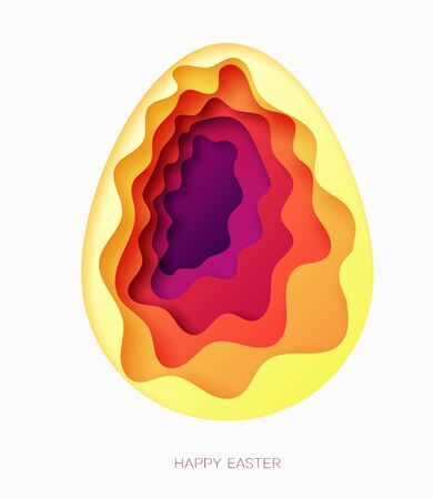 3d abstract paper cut illustration of colorful paper art easter egg with waves. Happy easter greeting card template in paper art style. Vivid and contrat colors.のイラスト素材