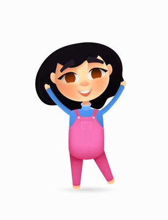 Happy young girl character. Vector cartoon style.のイラスト素材