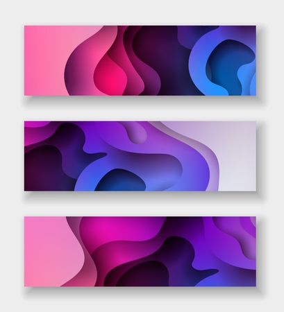 horizontal abstract color 3d paper art illustration set. Contrast colors. Vector design layout for banners presentations, flyers, posters and invitations. Eps10.のイラスト素材