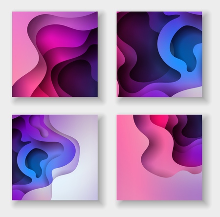 square abstract color 3d paper art illustration set. Contrast colors. Vector design layout for banners presentations, flyers, posters and invitations. Eps10.のイラスト素材