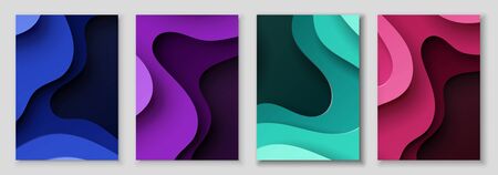 Vertical abstract banners with 3D with paper cut waves .Contrast colors. Vector design layoutのイラスト素材
