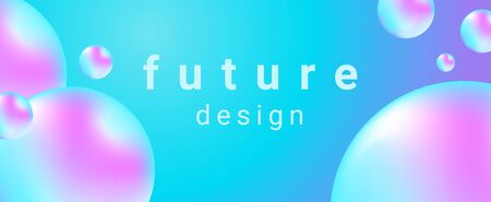 Horizontal banner with abstract sphere shapes. Modern design with liquid vibrant background.