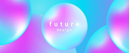 Horizontal banner with abstract sphere shapes. Modern design with liquid vibrant background.のイラスト素材