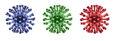 3d render of coronavirus isolated on white background. Virus virion in different colors. Medical raster illustrationの写真素材