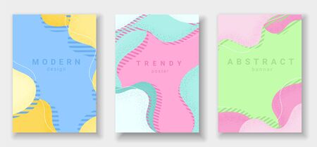 Set of creative vertical flat abstract backgrounds in contrast bright colors with grain texture. Modern templates for banner, poster, cover in trendy style.の写真素材