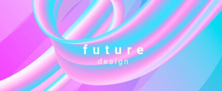 Horizontal banner with abstract stripe shapes. Modern design with liquid vibrant background. Neon colors.のイラスト素材