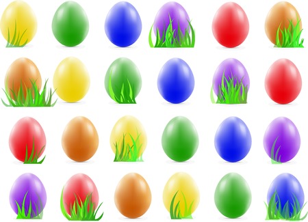 colored and pretty  easter eggs on the green grassのイラスト素材