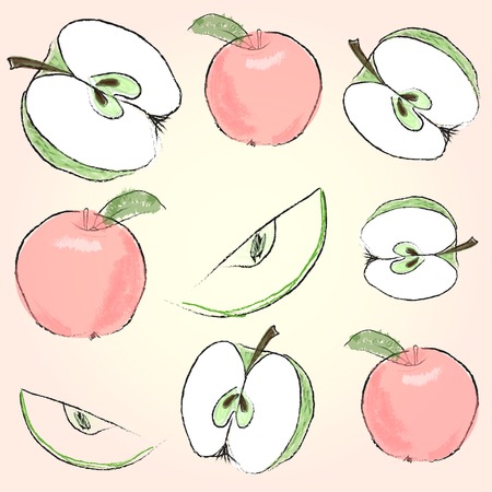 Nice fresh apples on the colored backgroundのイラスト素材