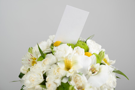 Nice and beautiful bridge bouquet with businesscardの写真素材