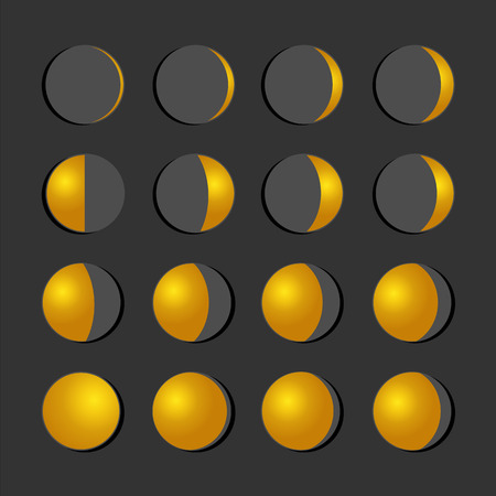 Moon phases icon night space astronomy and nature moon phases sphere shadow. The whole cycle from new moon to full moon. Gibbous icon vectorのイラスト素材