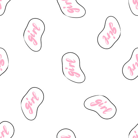 Vector seamless pattern with the inscription girl. Hand drawn cute and funny fashion illustration. Modern doodle pop art sketch.Isolated elements on white background.のイラスト素材