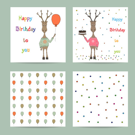Set cute creative cards templates. Vector illustration. Hand Drawn card for birthday, anniversary, party invitations, scrapbooking.のイラスト素材