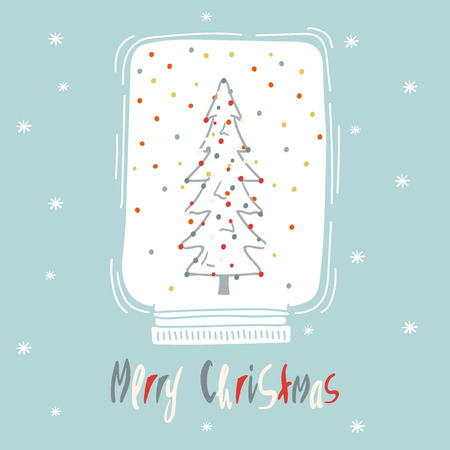 Greeting card: Merry Christmas.  Card for winter holidays. Vector cartoon illustration.のイラスト素材